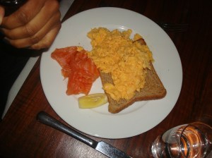 Eggs, salmon and toast